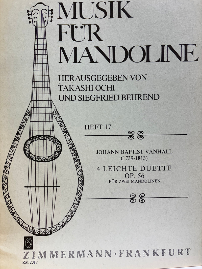 【輸入譜】ヴァンハル (ヴァニュハル): 4つのやさしい二重奏曲 Op.56