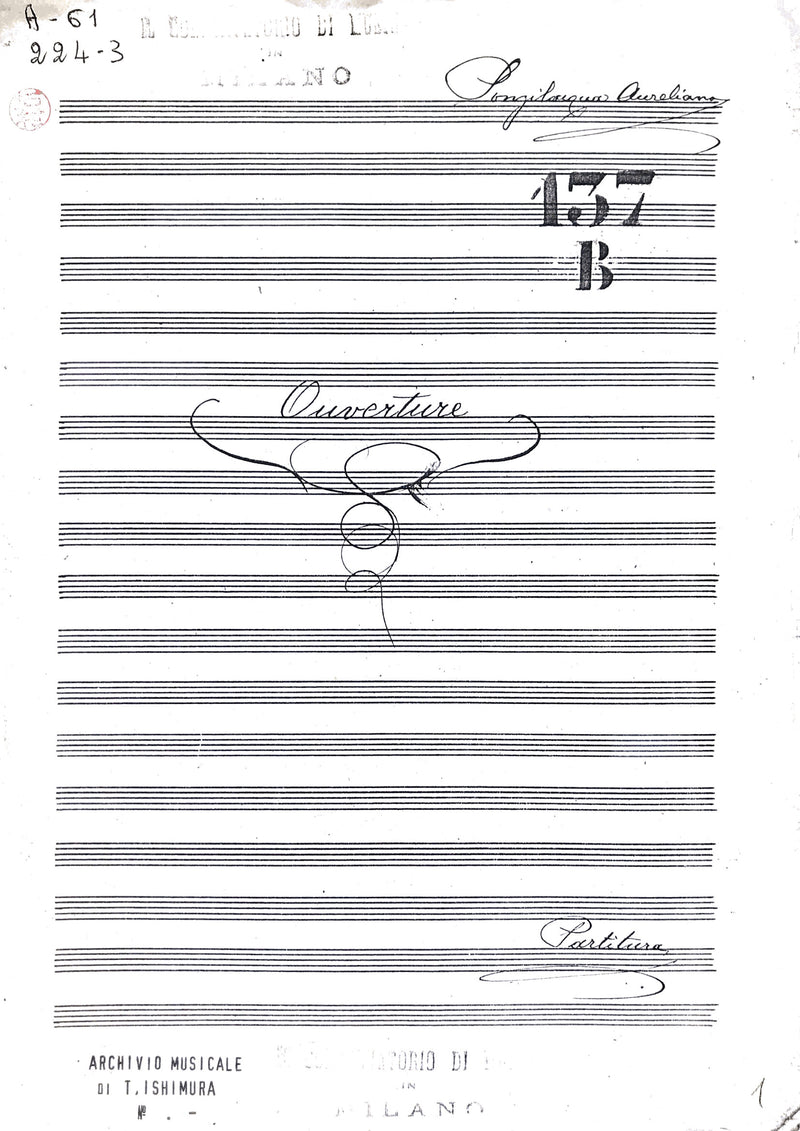 Sheet music: "Overture in G major (composed by A. Ponziracqua)" arranged by Takayuki Ishimura